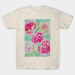 Pink Roses Watercolor Painting T-Shirt